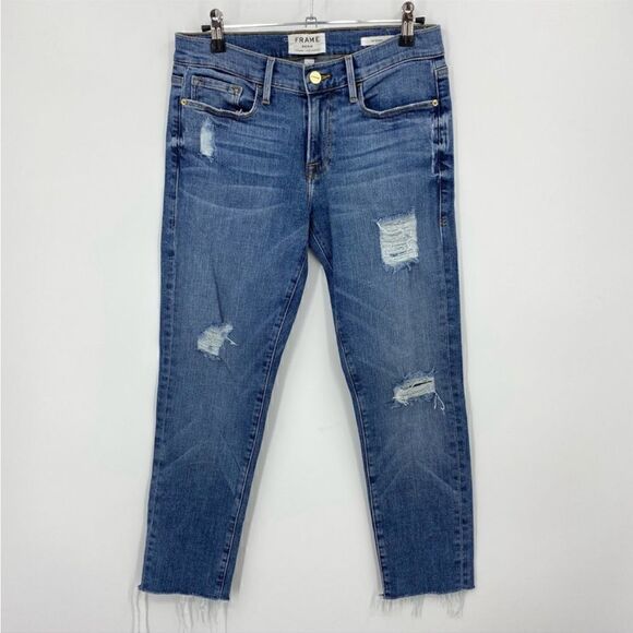 Frame Le Garcon Distressed Skinny Ankle
Jeans in Dunmore Wash Celeb Favorite - Picture 4 of 16